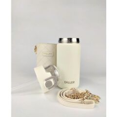 Diller Çelik Pipetli Termos Matara 450ml Krem