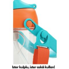 Uzspace Vagonlife Uzspace VGN2201 Turuncu Sunshine Pipetli 500 ml Boyun Askılı Tritan Çocuk Su Matarası -Kutulu