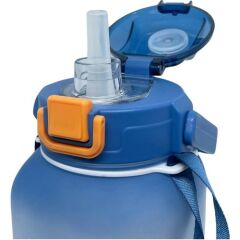 Vagonlife VGN2275 T Mavi 1100 ml Çocuk Pipetli Pipetsiz Kullanım Su Matarası Askılı Çıkartma
