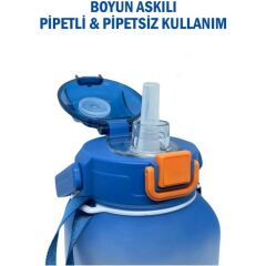 Vagonlife VGN2275 T Mavi 1100 ml Çocuk Pipetli Pipetsiz Kullanım Su Matarası Askılı Çıkartma