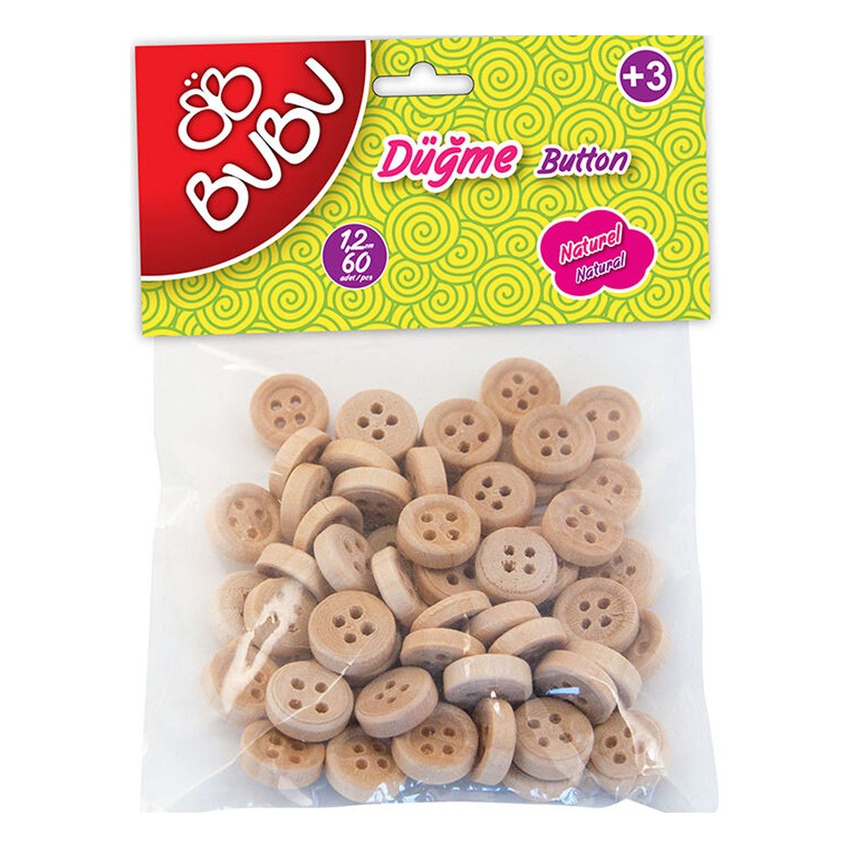 Bubu 1,2 cm 60'lı Natural Düğme -HS006