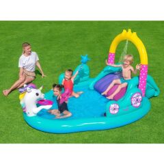 Bestway 53097- Unicorn Temalı Kaydıraklı, Potalı Fıskiyeli Havuz 274 x 198 x 37 cm