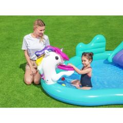 Bestway 53097- Unicorn Temalı Kaydıraklı, Potalı Fıskiyeli Havuz 274 x 198 x 37 cm