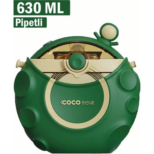 Vagonlife Cocosmile 630ML Silikon Uzay Tema Kılıflı Pipetli Askılı Tritan Çocuk Matarası Yeşil CS-0006