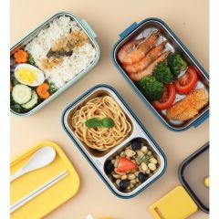 Vagonlife Bento 1400ML Lunchbox Yeni Koleksiyon Iki Katlı 2 Bölmeli Çelik Sefer Tası Yemek Kutusu