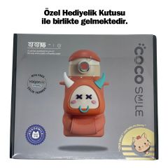Vagonlife CS 8098 Sevimli Ses Çıkaran Kılıflı Pipetli Askılı Çelik Termos Çocuk Matarası