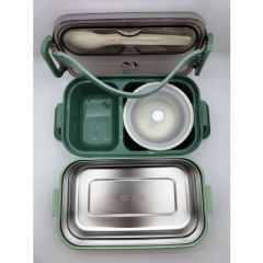 Vagonlife Çift Kat Paslanmaz Yemek Kabı Saklama Kabı Gıda Kabı 1500 ml Yeşil XC-465
