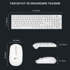 Lecoo Km2001 Klavye & Mouse Kablosuz Set Beyaz