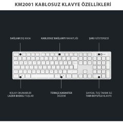 Lecoo Km2001 Klavye & Mouse Kablosuz Set Beyaz