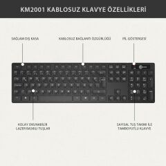Lecoo Km2001 Klavye & Mouse Kablosuz Set Siyah