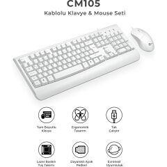 Lecoo Cm105 Beyaz Kablolu Mouse & Klavye Set