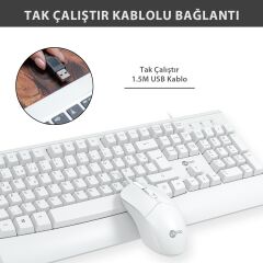 Lecoo Cm105 Beyaz Kablolu Mouse & Klavye Set
