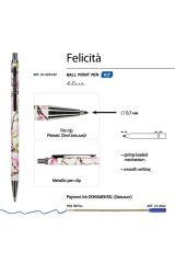 Vj Felicita Tükenmez KalemKutulu Metal Gövde Pembe Çiçekler Desen 0.7mmMavi
