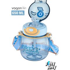 VAGONLİFE 650 ML PİPETLİ BOYUN ASKILI SU MATARASI Mavi