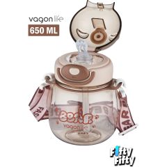 VAGONLİFE 650 ML PİPETLİ BOYUN ASKILI SU MATARASI Krem