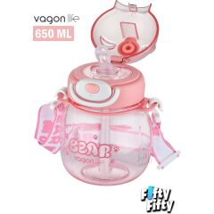 VAGONLİFE 650 ML PİPETLİ BOYUN ASKILI SU MATARASI Pink