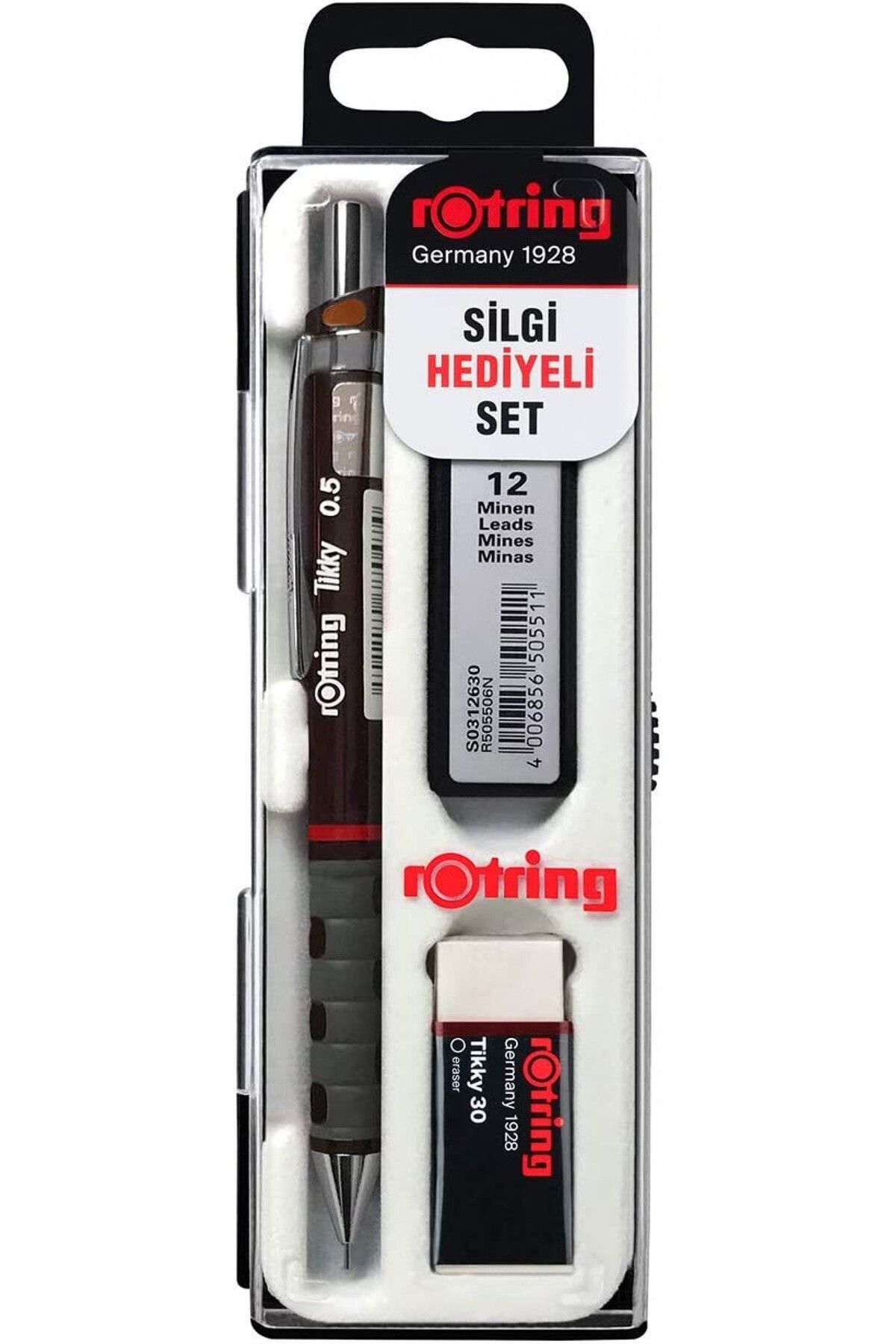 Rotring Tikky Versatil Kalem + Min + Silgi 3 Lü Okul Seti 0.5mm Bordo