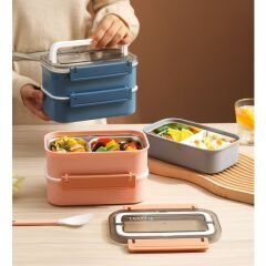 Vagonlife Bento 1600ML Lunchbox Yeni Koleksiyon 2 Katlı 4 Bölmeli Çelik Sefer Tası Yemek Kutusu