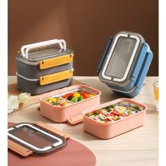 Vagonlife Bento 1600ML Lunchbox Yeni Koleksiyon 2 Katlı 4 Bölmeli Çelik Sefer Tası Yemek Kutusu