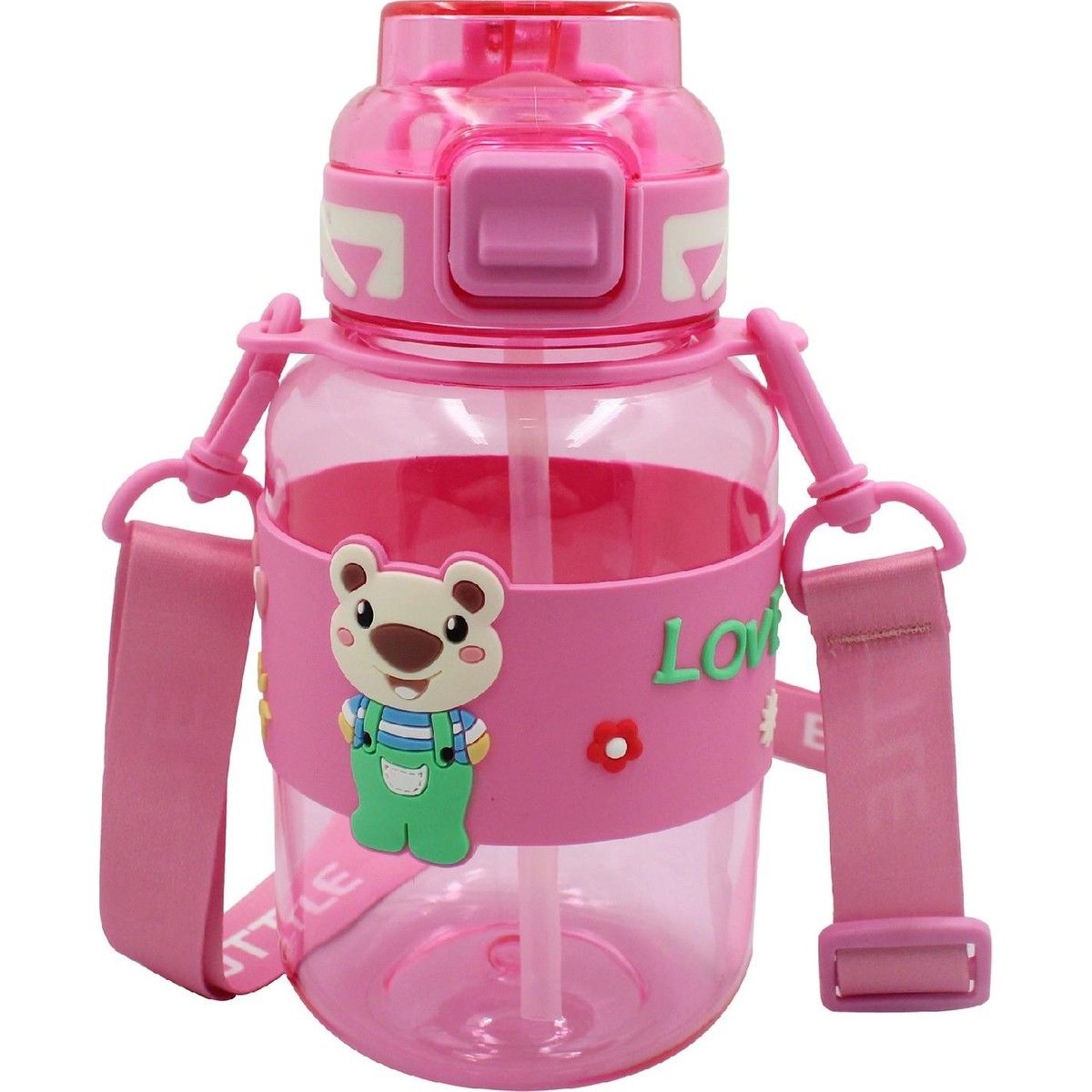 Noki Kids Kilitli Kapak Pipetli Askılı Ayıcıklı Matara 800 ml Pembe
