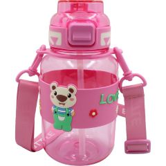 Noki Kids Kilitli Kapak Pipetli Askılı Ayıcıklı Matara 800 ml Pembe
