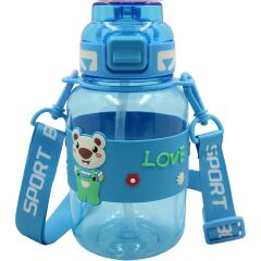 Noki Kids Kilitli Kapak Pipetli Askılı Ayıcıklı Matara 800 ml Mavi