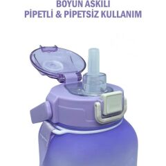 Vagonlife VGN2275-T Mor 1100ML Çocuk Pipetli/pipetsiz Kullanım Su Matarası -Askılı- -Çıkartma Hediyeli