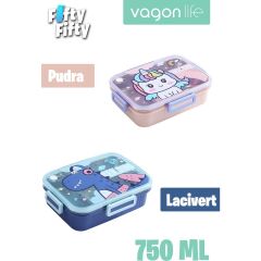 Vagonlife Bento 750ml Lunchbox Sevimli Dostlar Tek Katlı 3 Bölmeli Paslanmaz Çelik Sefer Tası Yemek Kutusu (Mavi Dinozor)