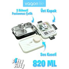 Vagonlife Lunch Box 820 ml Tek Kat Üç Bölmeli Sos Kaseli Yeni Nesil Sefer TASI-FFLBOX10283