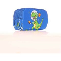 Kaukko Kids 3 Bölmeli Kalem Çantası Toys Dinosaur Mavi L8173