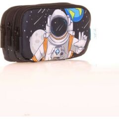 Kaukko Kids 3 Bölmeli Kalem Çantası Toys Astronaut Siyah L8174