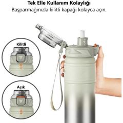 TKK Çelik Termos Matara 900ML Gri Yeşil