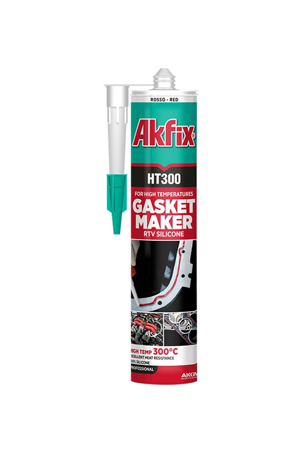 Akfix HT300 RTV Sıvı Conta Yüksek Isıya Dayanıklı Silikon 280 ml Kırmızı