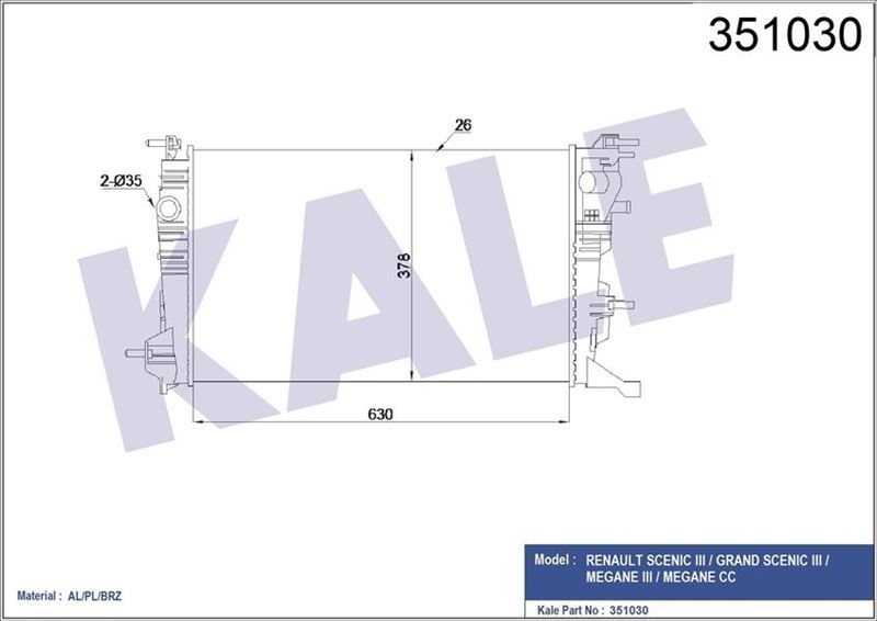 Kale 351030 Su Radyatörü Megane Iıı Scenıc Iıı 1.5Dcı K9K 08-