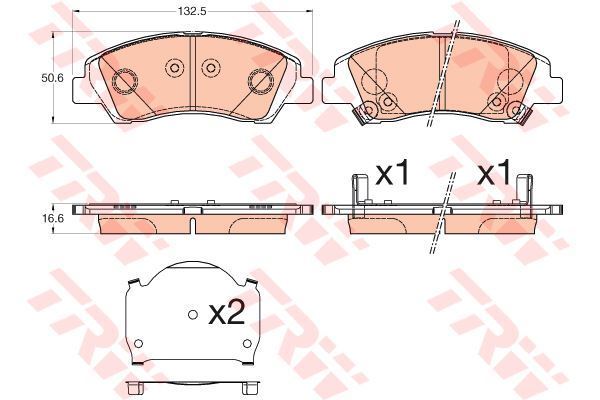 Trw Gdb3618 Fren Balatası Ön İ10  2013 Sonrası 132,5 Mm+50,6 Mm+16,6 Mm