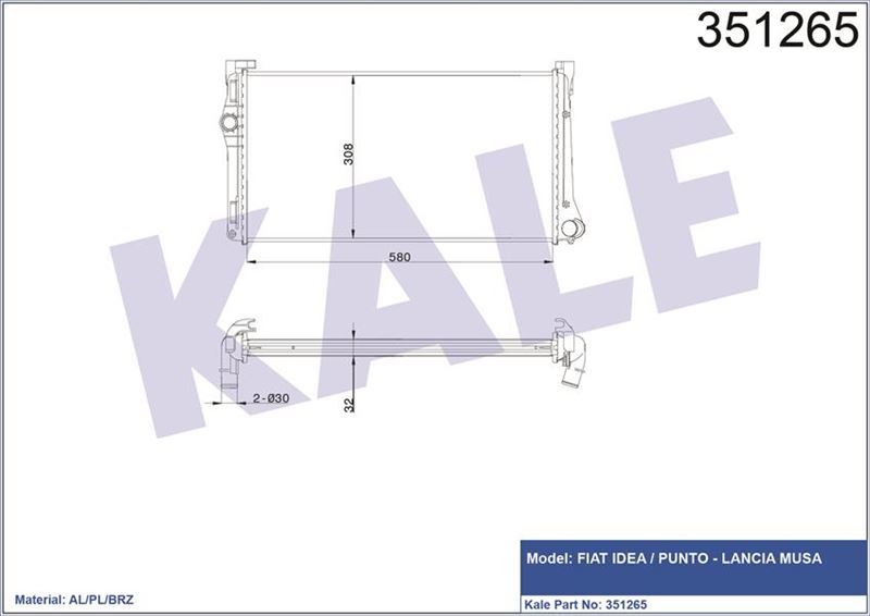 Kale 351265 Radyatör Al/Pl/Brz Idea-Punto-Lancıa Musa