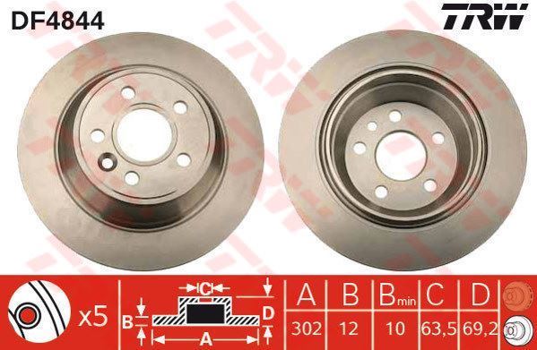 Trw Df4844 Fren Diski Arka S80 2006 Sonrası Xc70 2006 Sonrası Düz 302Mm