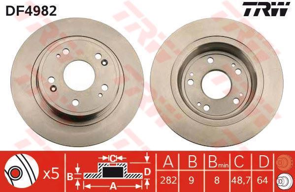 Trw Df4982 Fren Diski Arka Accord Vııı 2008 Sonrası Düz 282Mm