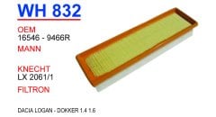 WUNDER WH832 HAVA FİLTRESİ - DACİA LOGAN-DOKKER 1,4 - 1,6
