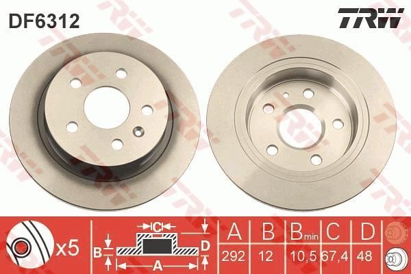 Trw Df6312 Fren Diski Arka Insıgnıa 2008 Sonrası Düz 292Mm