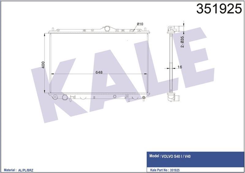 Kale 351925 Radyatör Volvo S40 / V40 I 1.6-1.8 16V 99=-