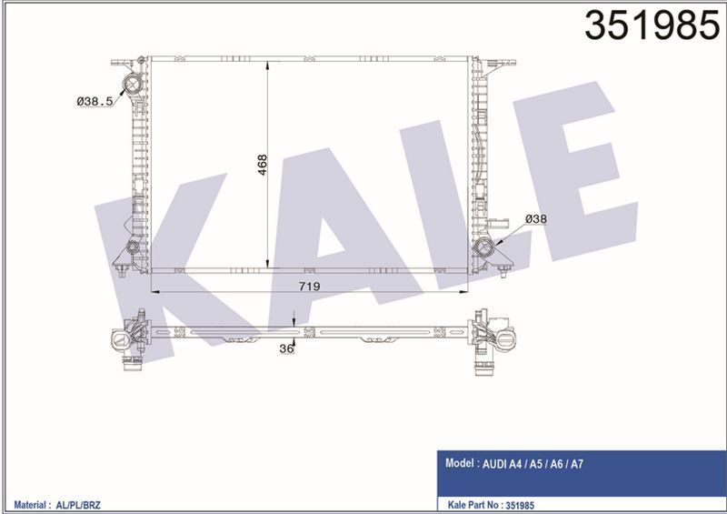 Kale 351985 Radyatör A4 2007 Sonrası A5 A6  2011 Sonrası A7 2.7-3.0Tdı 3.0 Tfsı Al P