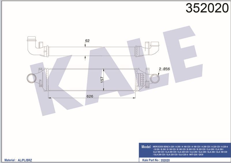 Kale 352020 Turbo Radyatörü 620×159×62 Klimalı Klimasız Benz A Cl