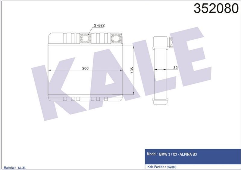 Kale 352080 Kalorifer Bmw 3×3 E46 1998 Sonrası Al Pl Brz