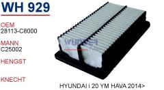 WUNDER WH929 HAVA FİLTRESİ - HYUNDAI I.20 II 1.1(CRDİ)-1.2-1.4-1.