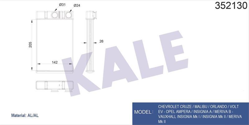 Kale 352130 Kalorifer Radyatörü Insıgnıa A Meriva B Cruze 2009 Sonrası Bm