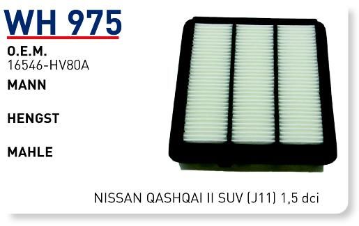WUNDER WH975 HAVA FİLTRESİ - NİSSAN QASHQAI II SUV (J11) 1,5 dci