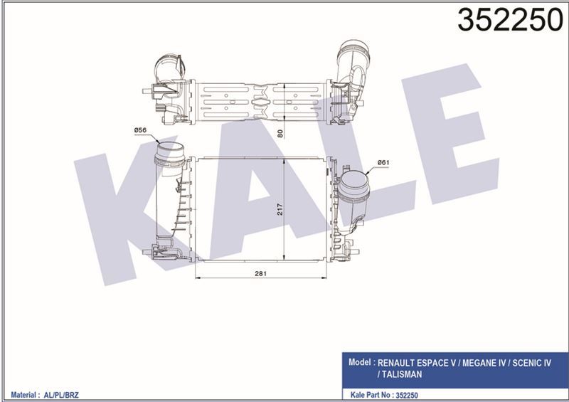Kale 352250 Intercooler Espace V Megane Iv Scenıc Iv Talısman 1.6