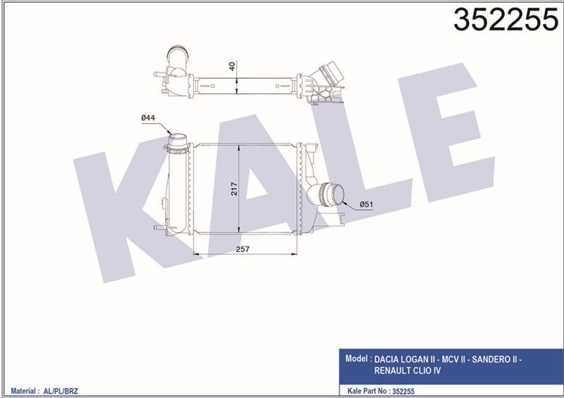 Kale 352255 Intercooler Logan Iı Mcv Iı Sandero Iı Clıo Iv 0.9 Tc
