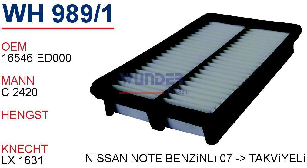 WUNDER WH989/1 HAVA FİLTRESİ - NISSAN QASHGAi 1.6 DCİ